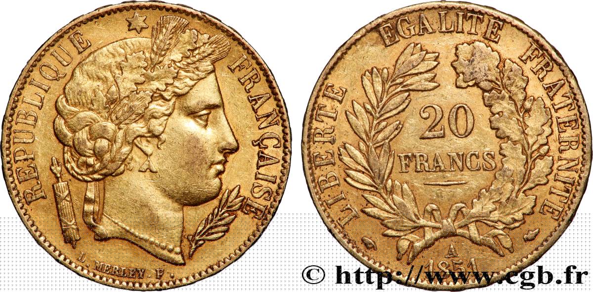 20 francs or Cérès 1851 Paris F.529/4 MBC 