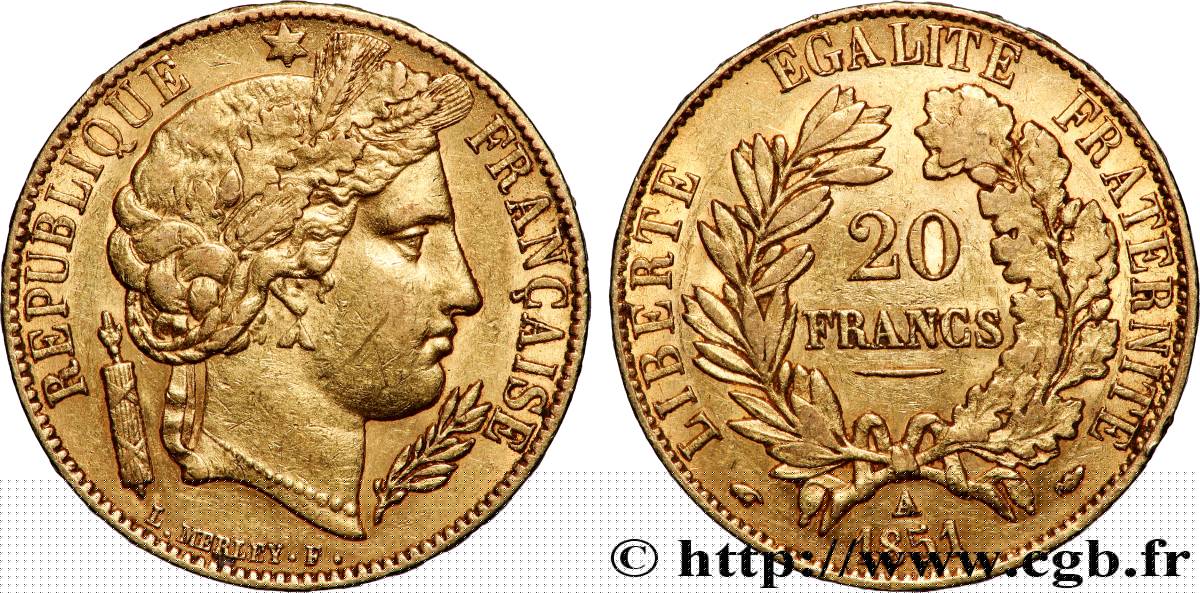 20 francs or Cérès 1851 Paris F.529/4 XF 