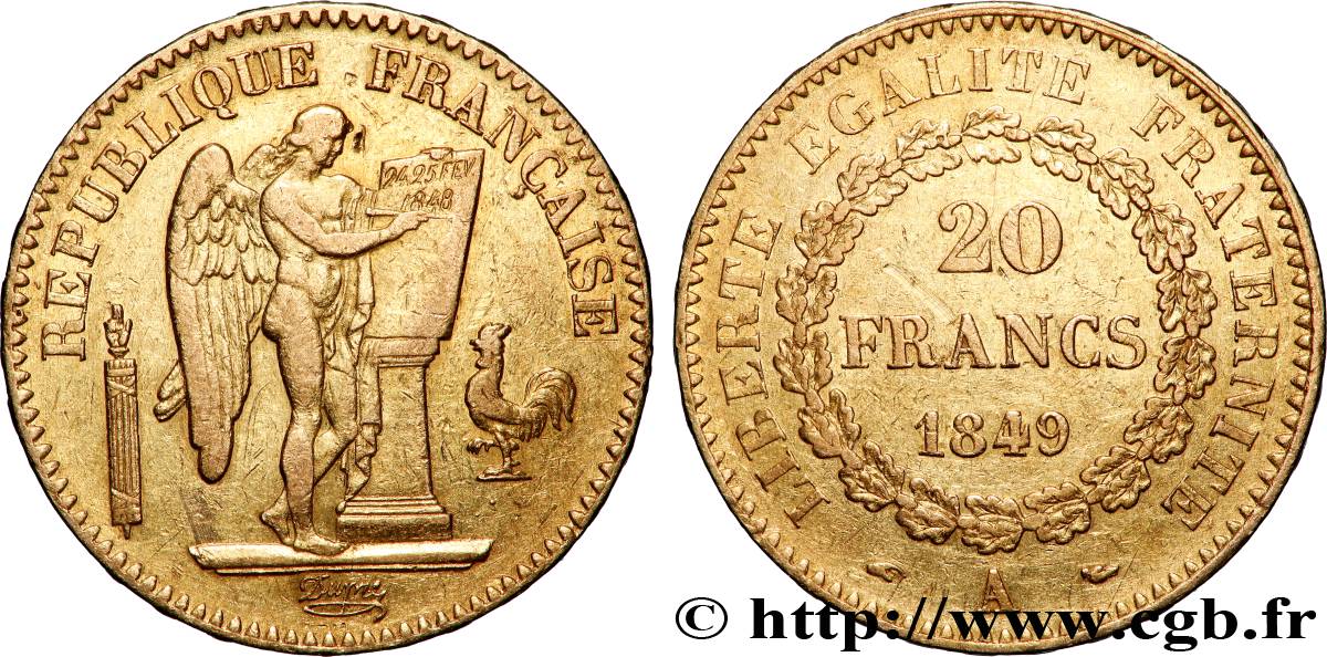 20 francs or Génie, IIe République 1849 Paris F.528/2 VF 