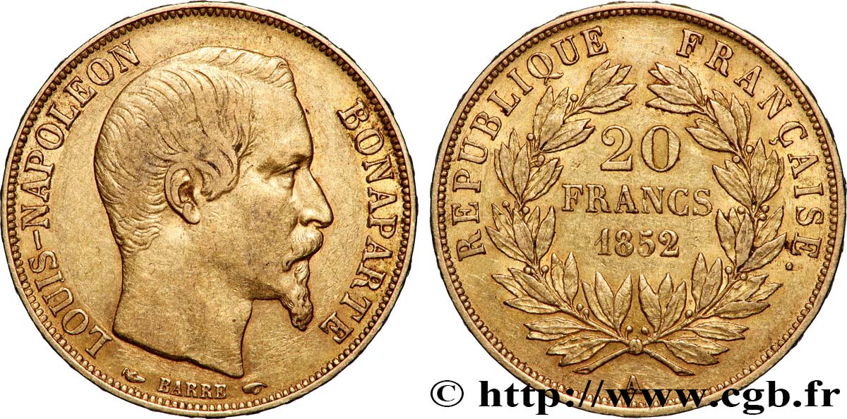 20 francs or Louis-Napoléon 1852 Paris F.530/1 XF 