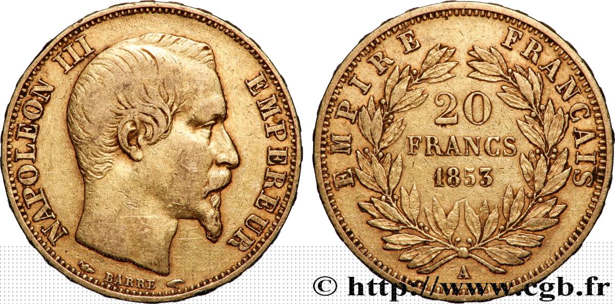 20 francs or Napoléon III, tête nue 1853 Paris F.531/1 VF 
