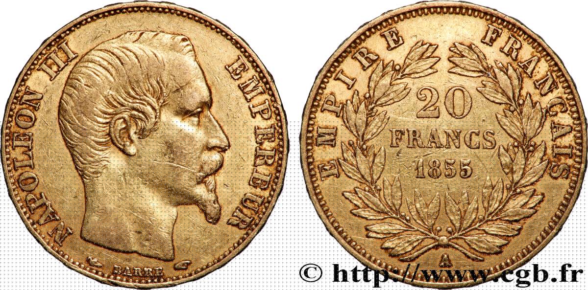20 francs or Napoléon III, tête nue 1855 Paris F.531/3 XF 