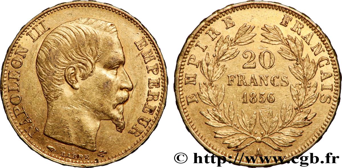 20 francs or Napoléon III, tête nue 1856 Paris F.531/9 AU 