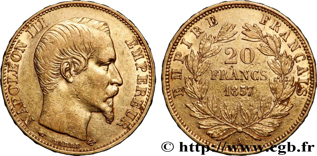 20 francs or Napoléon III, tête nue 1857 Paris F.531/12 XF 
