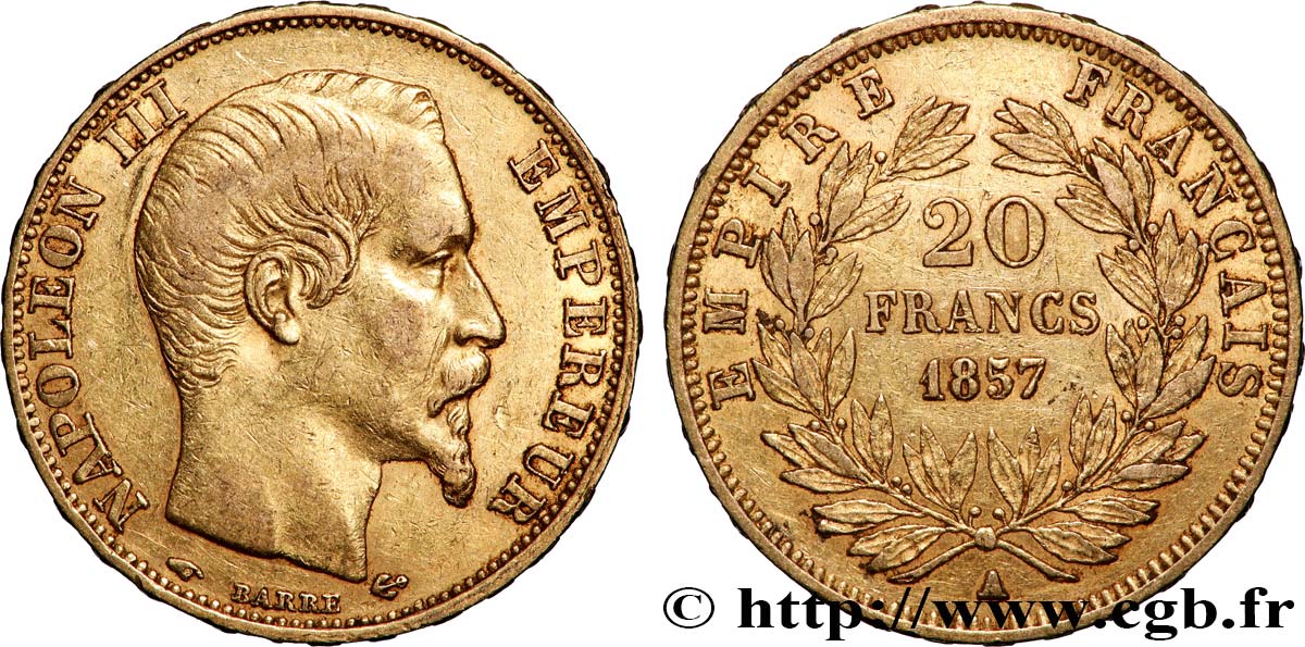 20 francs or Napoléon III, tête nue 1857 Paris F.531/12 XF 