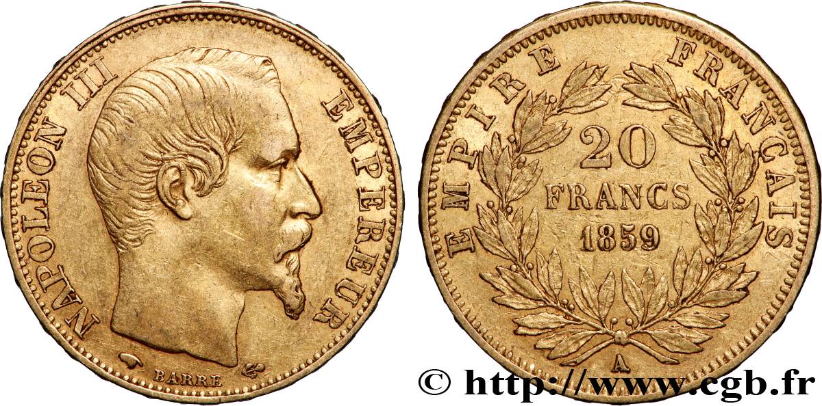 20 francs or Napoléon III, tête nue 1859 Paris F.531/15 XF 