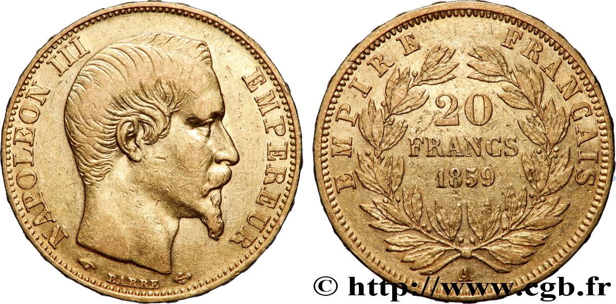 20 francs or Napoléon III, tête nue 1859 Paris F.531/15 TTB 