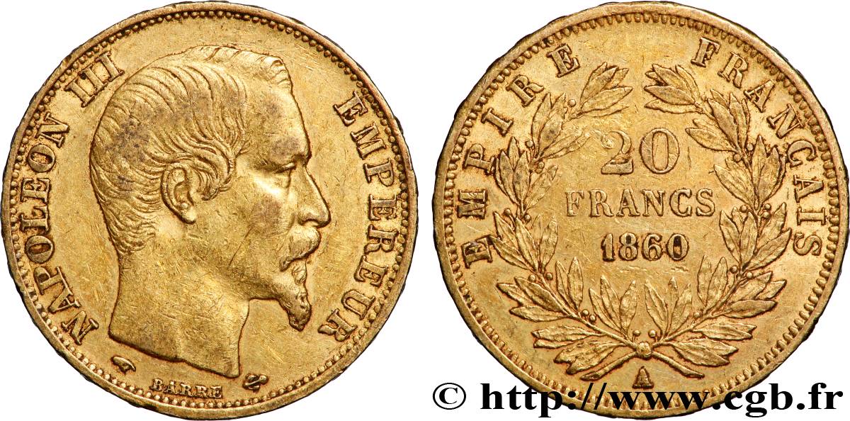 20 francs or Napoléon III, tête nue 1860 Paris F.531/18 XF 