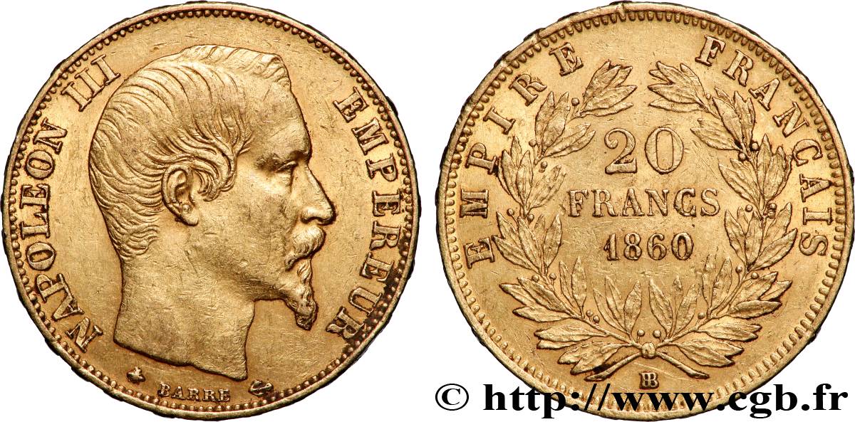 20 francs or Napoléon III, tête nue 1860 Strasbourg F.531/20 AU 