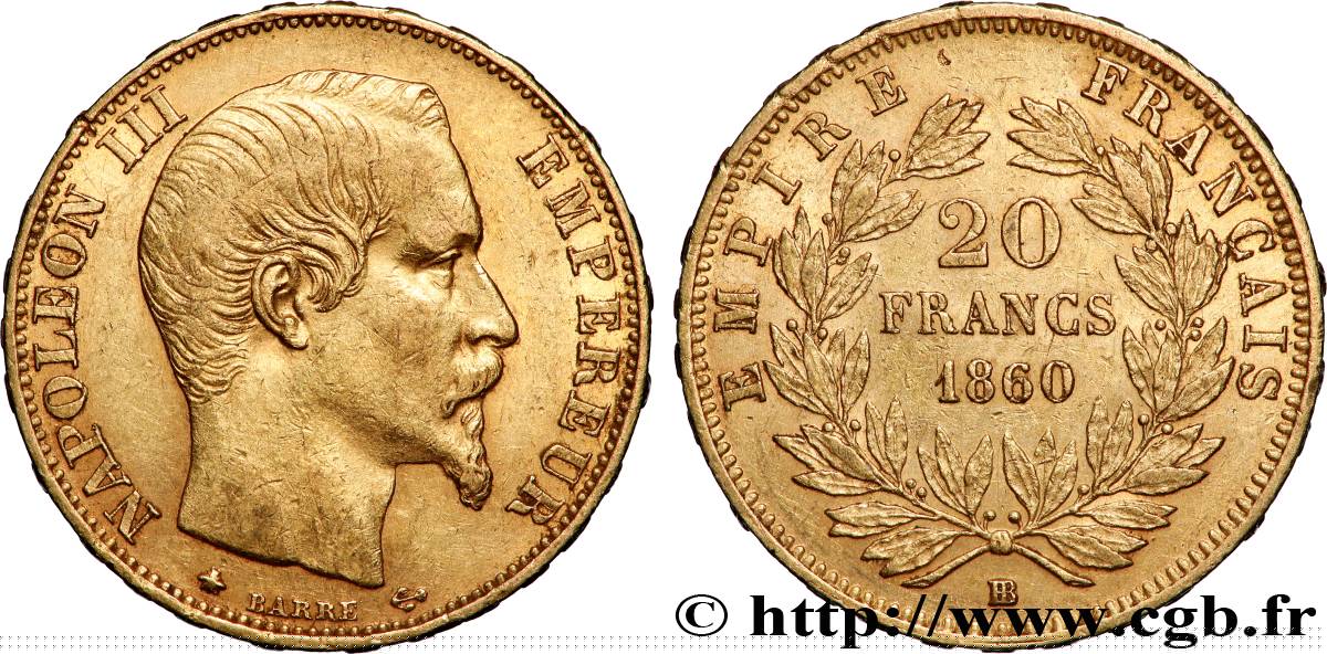20 francs or Napoléon III, tête nue 1860 Strasbourg F.531/20 fVZ 