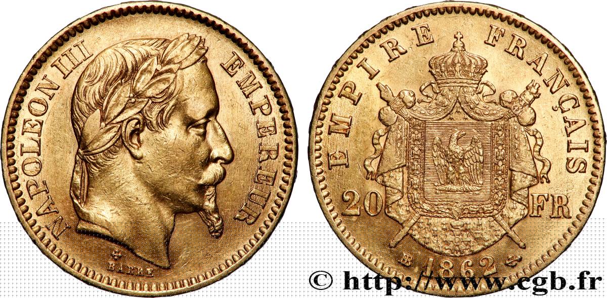 20 francs or Napoléon III, tête laurée 1862 Strasbourg F.532/5 fVZ 