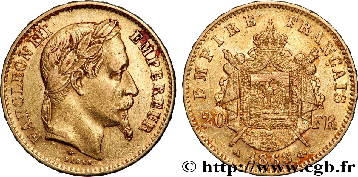 20 francs or Napoléon III, tête laurée 1868 Paris F.532/18 TTB 