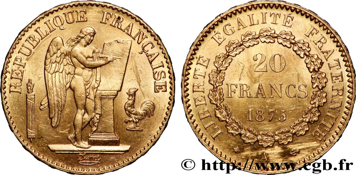 20 francs or Génie, Troisième République 1875 Paris F.533/3 AU 