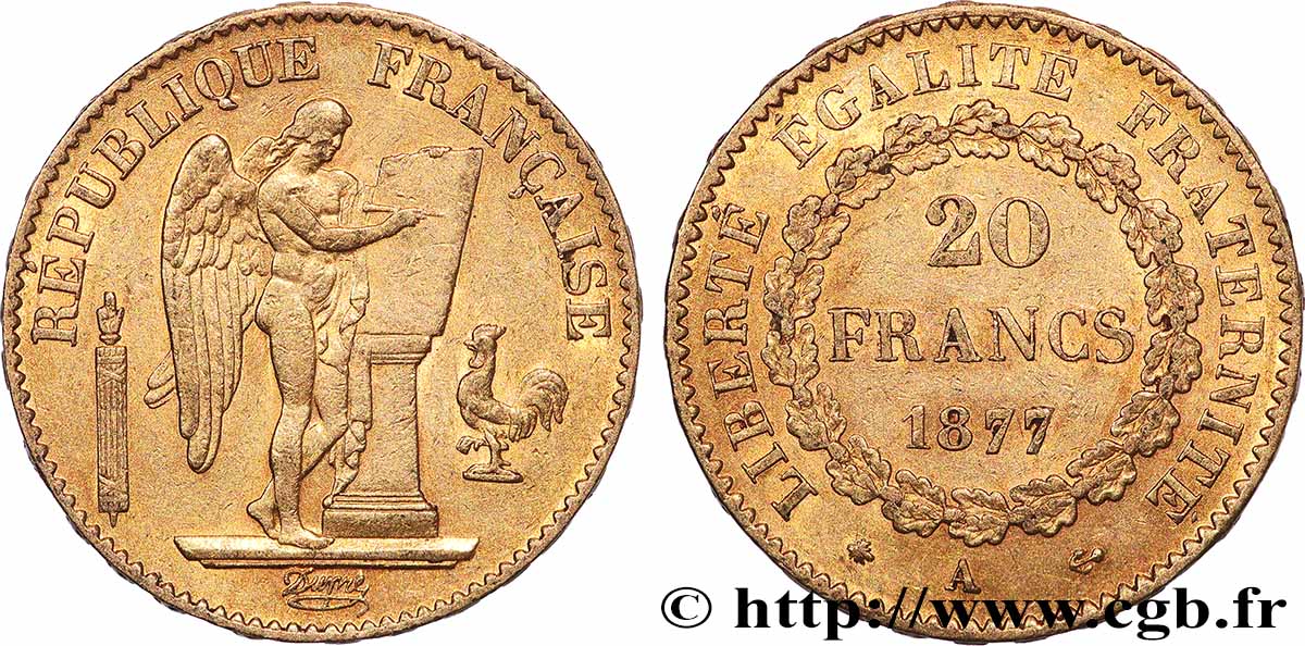 20 francs or Génie, Troisième République 1877 Paris F.533/5 TTB+ 