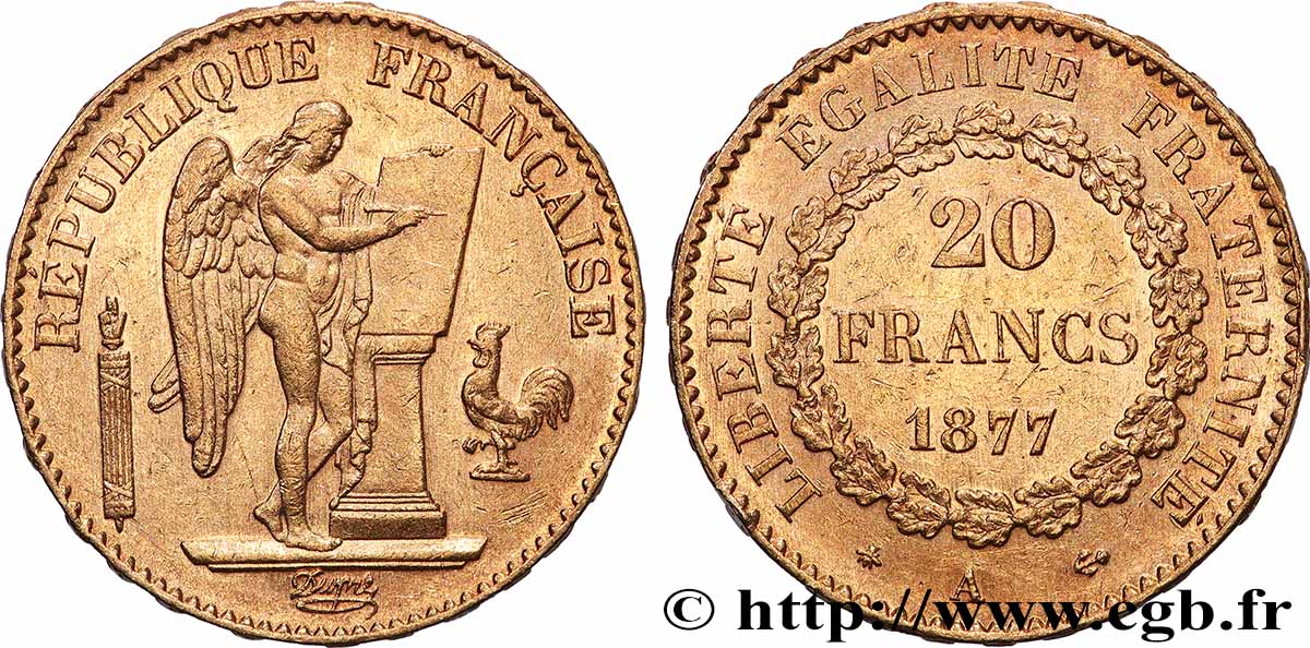 20 francs or Génie, Troisième République 1877 Paris F.533/5 TTB+ 