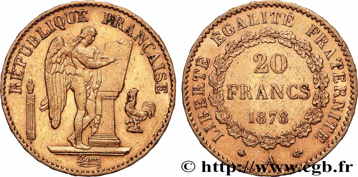20 francs génie, Troisième république 1878 Paris F.533/6 XF 