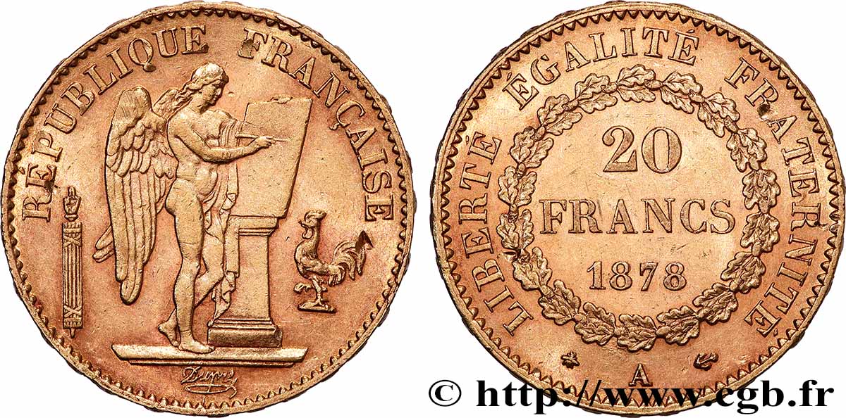 20 francs génie, Troisième république 1878 Paris F.533/6 TTB 