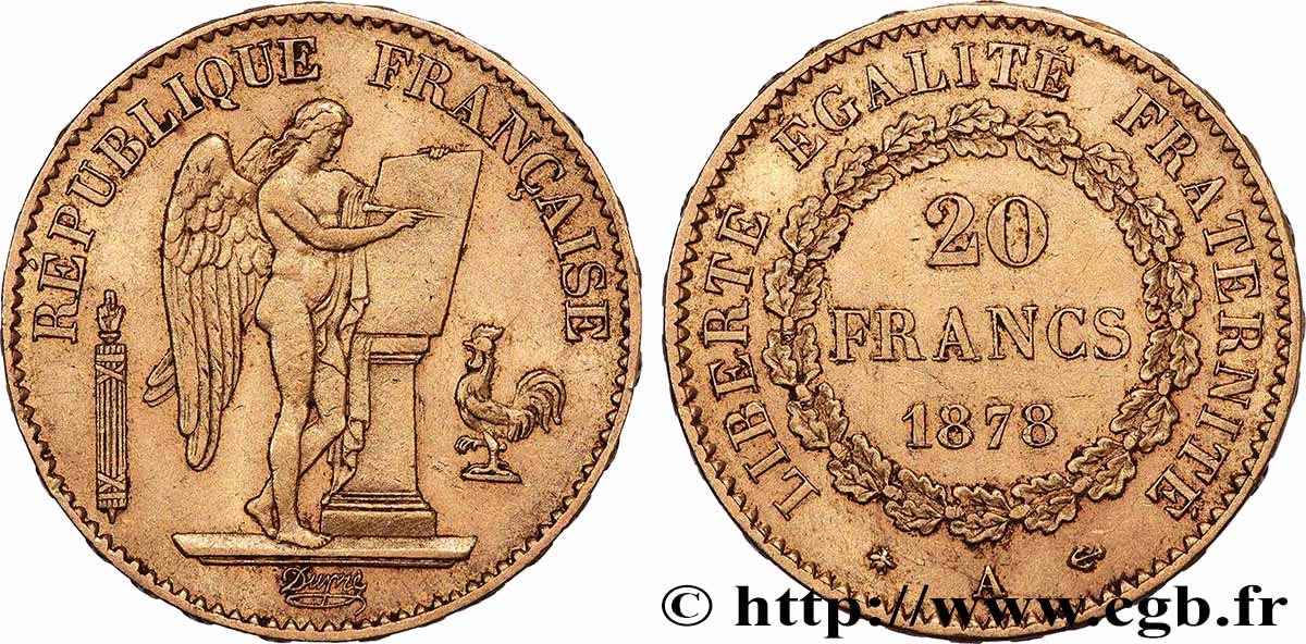 20 francs génie, Troisième république 1878 Paris F.533/6 TTB+ 