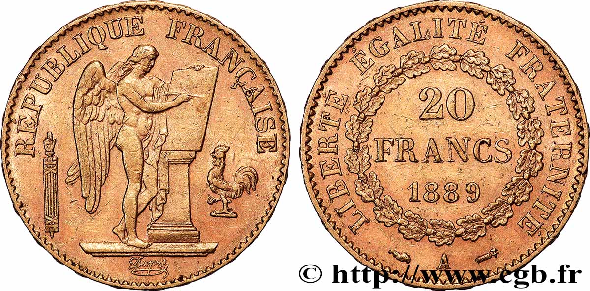 20 francs or Génie, Troisième République 1889 Paris F.533/12 AU 