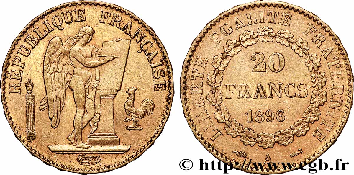 20 francs or Génie, Troisième République 1896 Paris F.533/20 fVZ 