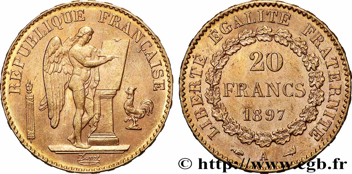 20 francs or Génie, Troisième République 1897 Paris F.533/22 AU 