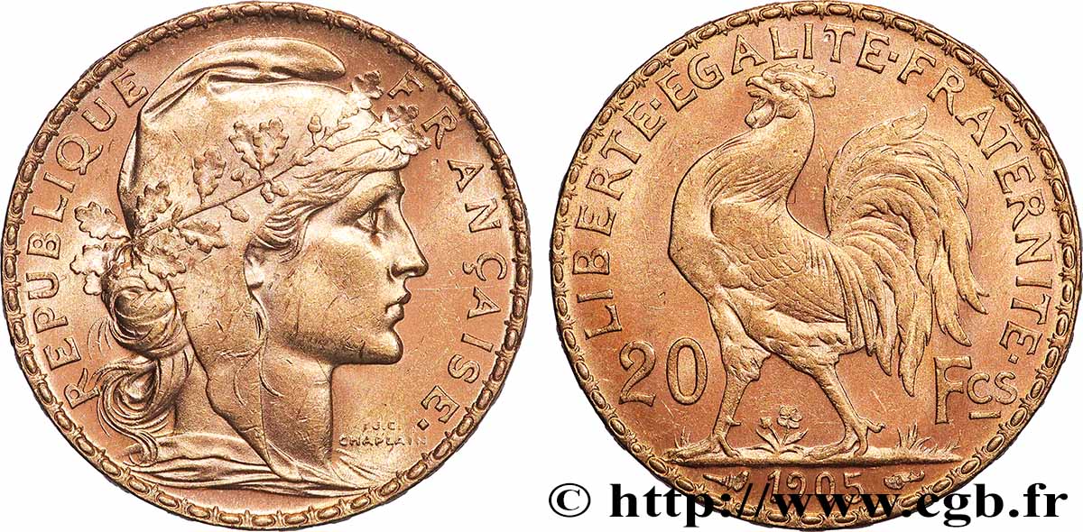 20 francs or Coq, Dieu protège la France 1905 Paris F.534/10 VZ 