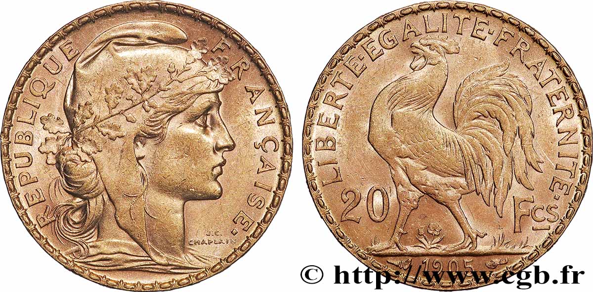 20 francs or Coq, Dieu protège la France 1905 Paris F.534/10 AU 