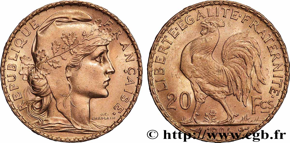 20 francs or Coq, Dieu protège la France 1906 Paris F.534/11 MS 