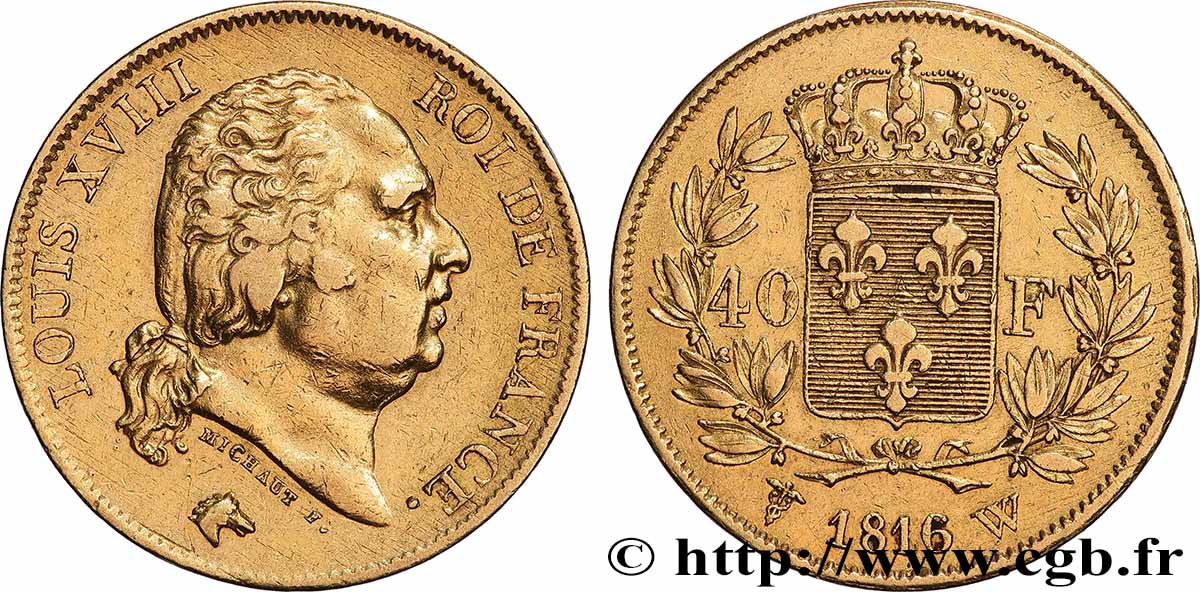 40 francs or Louis XVIII 1816 Lille F.542/5 SS 