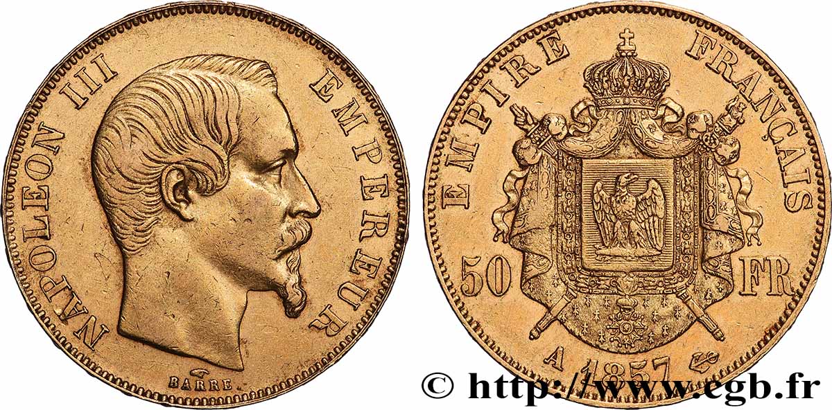 50 francs or Napoléon III, tête nue 1857 Paris F.547/4 AU 