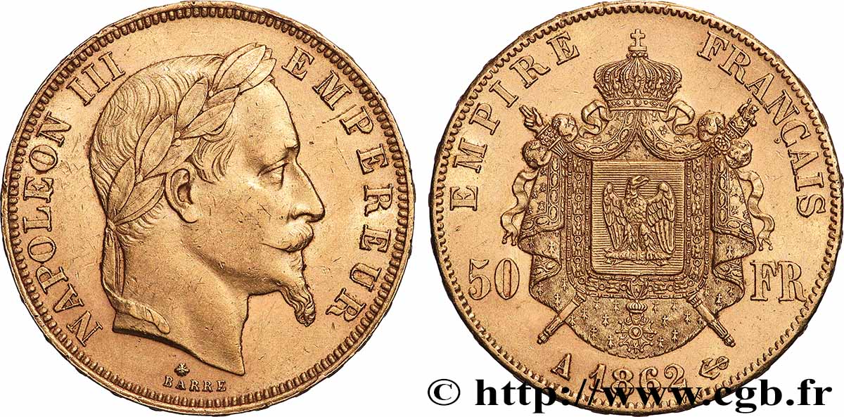 50 francs or Napoléon III, tête laurée 1862 Paris F.548/1 TTB+ 