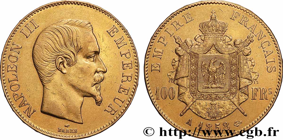 100 francs or Napoléon III, tête nue 1858 Paris F.550/5 TTB+ 