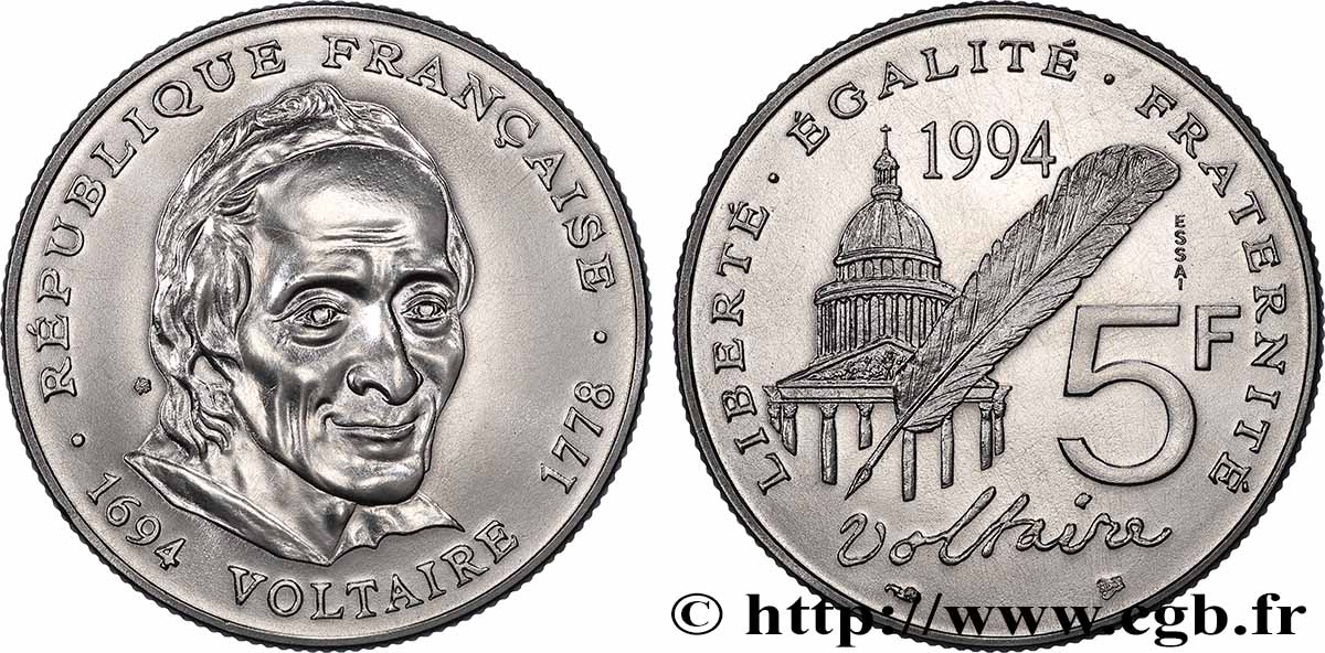 Essai de 5 francs Voltaire 1994 Pessac F.344/1 FDC 