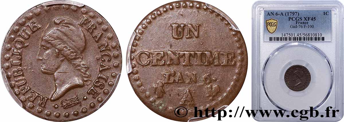Un centime Dupré 1798 Paris F.100/12 TTB45 PCGS