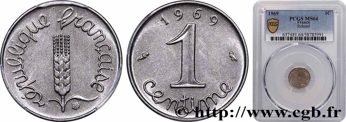 1 centime Épi, avec rebord 1969 Paris F.106/17 SPL64 PCGS