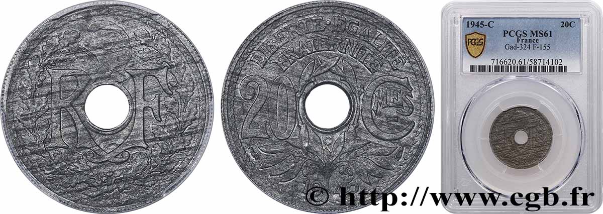 20 centimes Lindauer Zinc 1945 Castelsarrasin F.155/4 SUP61 PCGS