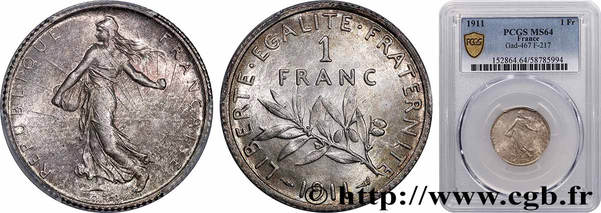 1 franc Semeuse 1911 Paris F.217/16 SPL64 PCGS
