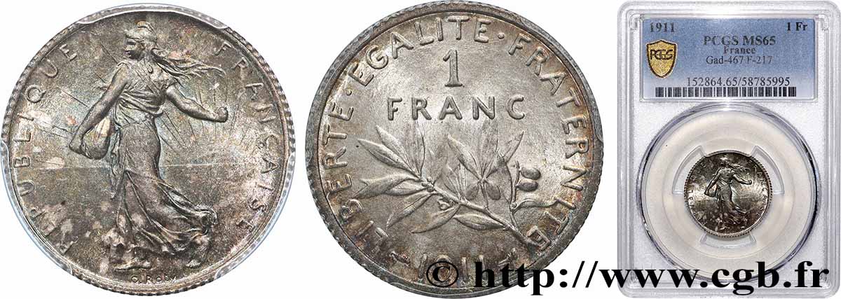 1 franc Semeuse 1911 Paris F.217/16 FDC65 PCGS