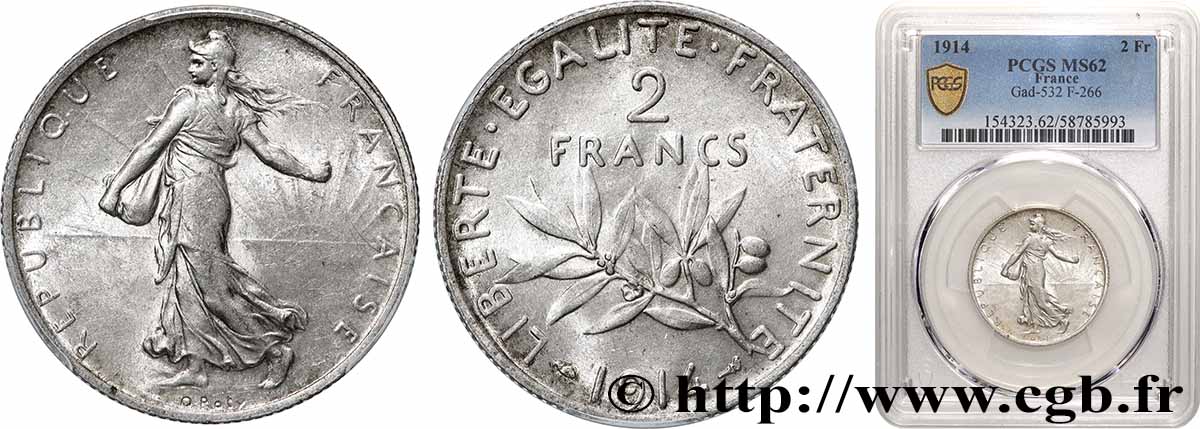 2 francs Semeuse 1914  F.266/15 SUP62 PCGS