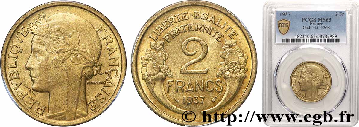 2 francs Morlon 1937  F.268/10 SPL63 PCGS