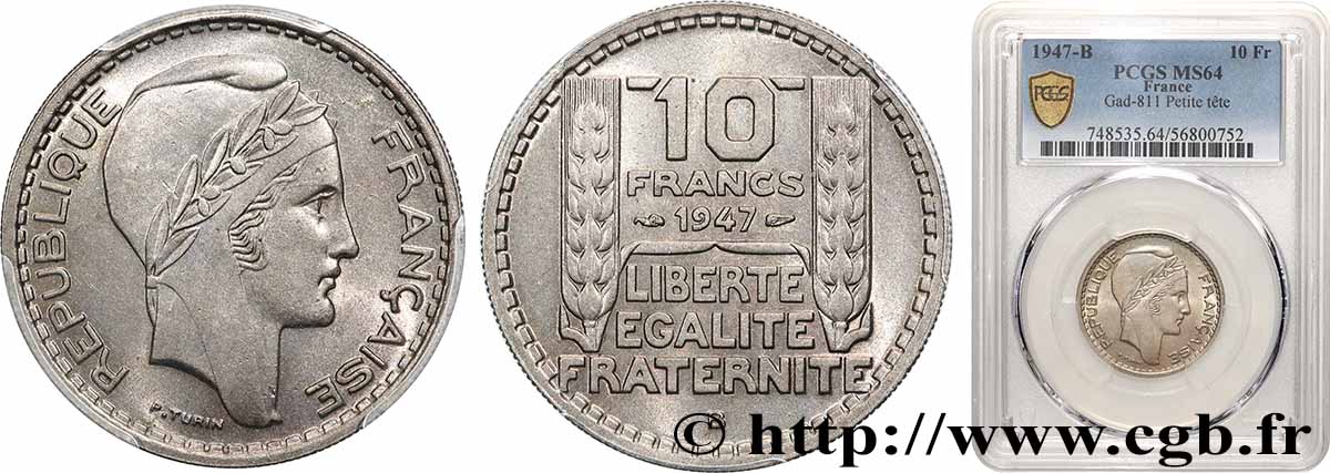 10 francs Turin, petite tête 1947 Beaumont-Le-Roger F.362/2 SPL64 PCGS
