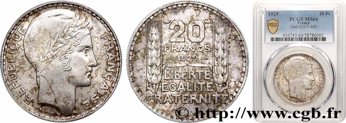20 francs Turin 1929  F.400/2 SPL64 PCGS