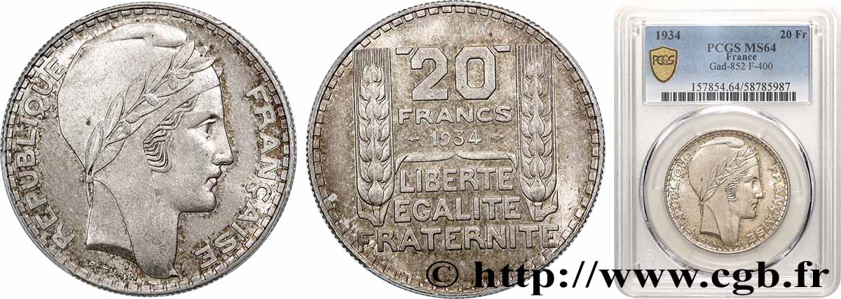 20 francs Turin 1934  F.400/6 SPL64 PCGS