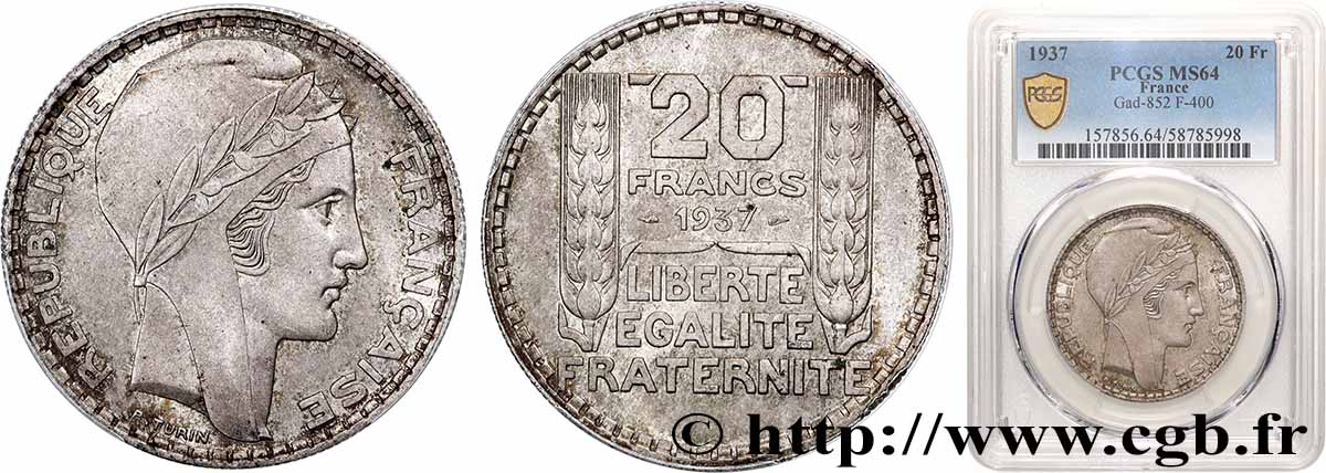 20 francs Turin 1937  F.400/8 SPL64 PCGS