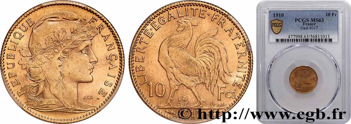 10 francs Coq 1910 Paris F.509/11 SPL63 PCGS