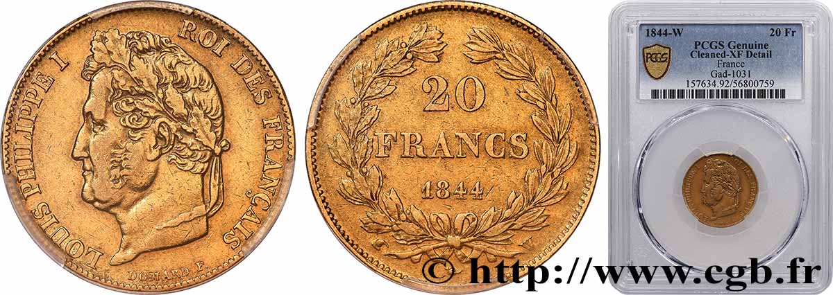 20 francs Louis-Philippe, Domard 1844 Lille F.527/32 TTB PCGS