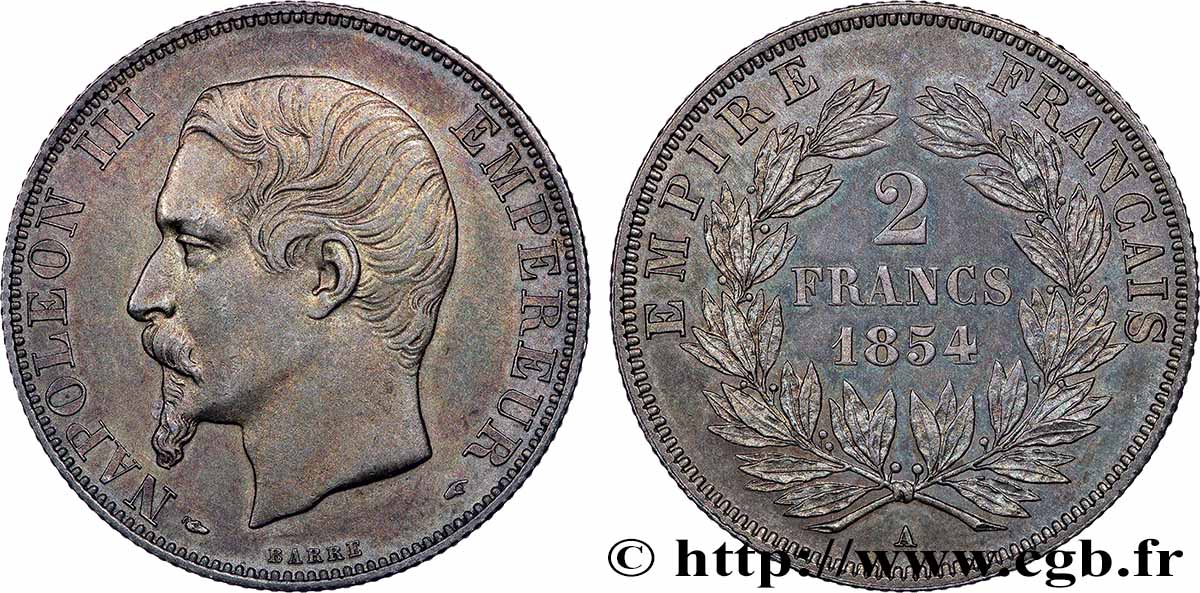 2 francs Napoléon III, tête nue 1854 Paris F.262/2 MS 