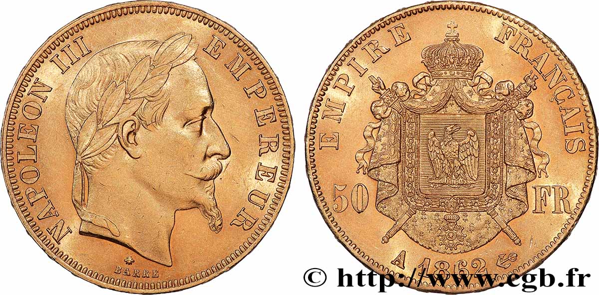 50 francs or Napoléon III, tête laurée 1862 Paris F.548/1 SUP+ 