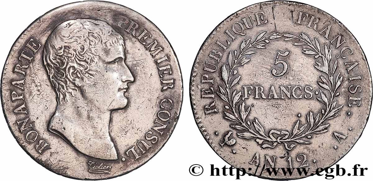5 francs Bonaparte Premier Consul 1804 Paris F.301/9 TB+ 