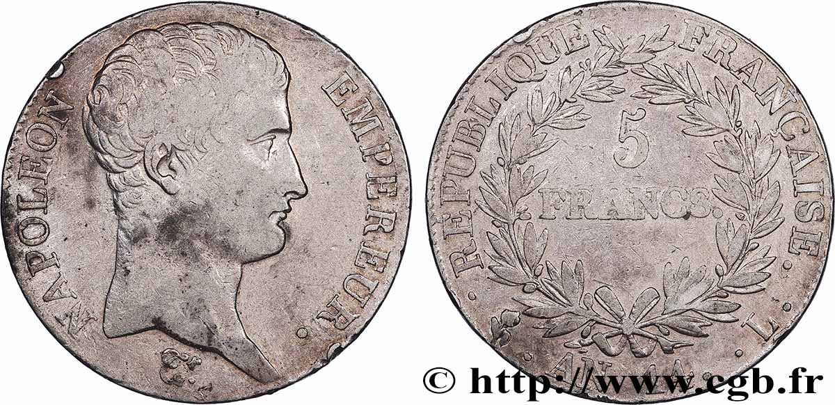 5 francs Napoléon Empereur, Calendrier révolutionnaire 1805 Bayonne F.303/25 TB 